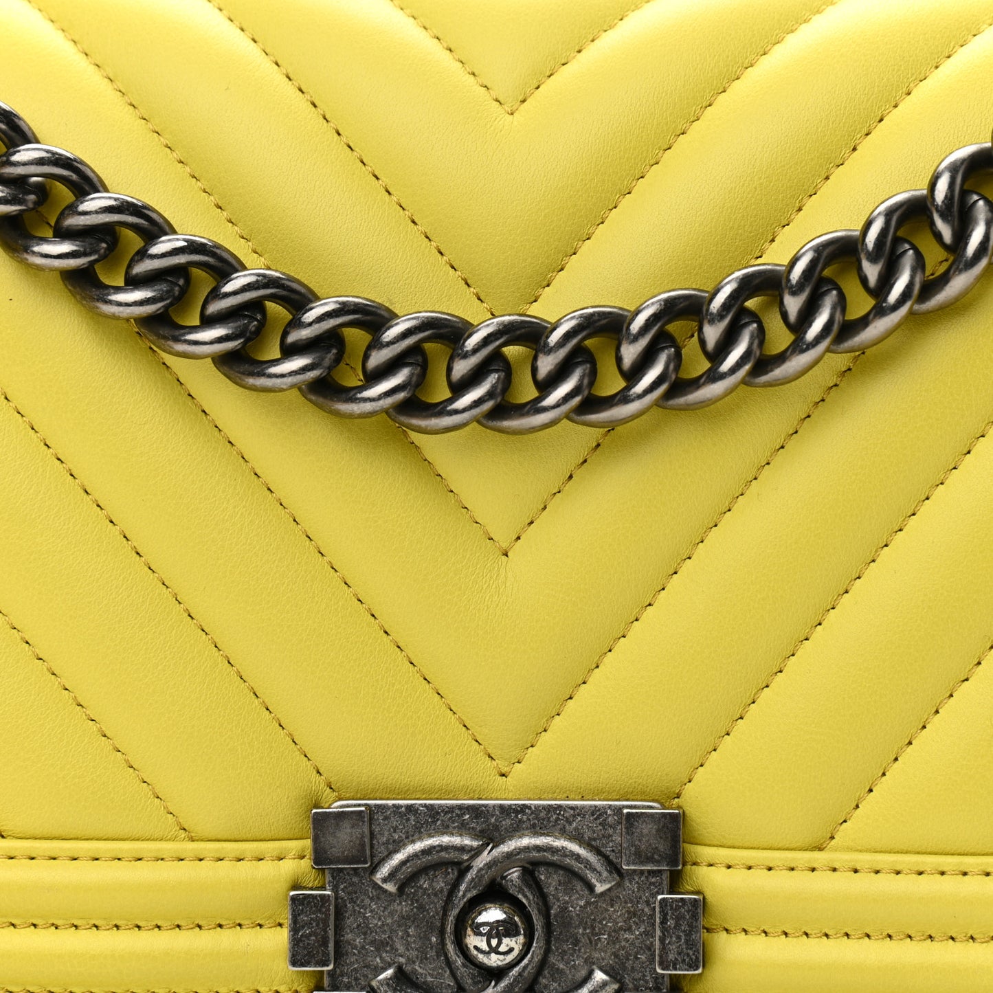 Calfskin Chevron Quilted Medium Boy Flap Yellow