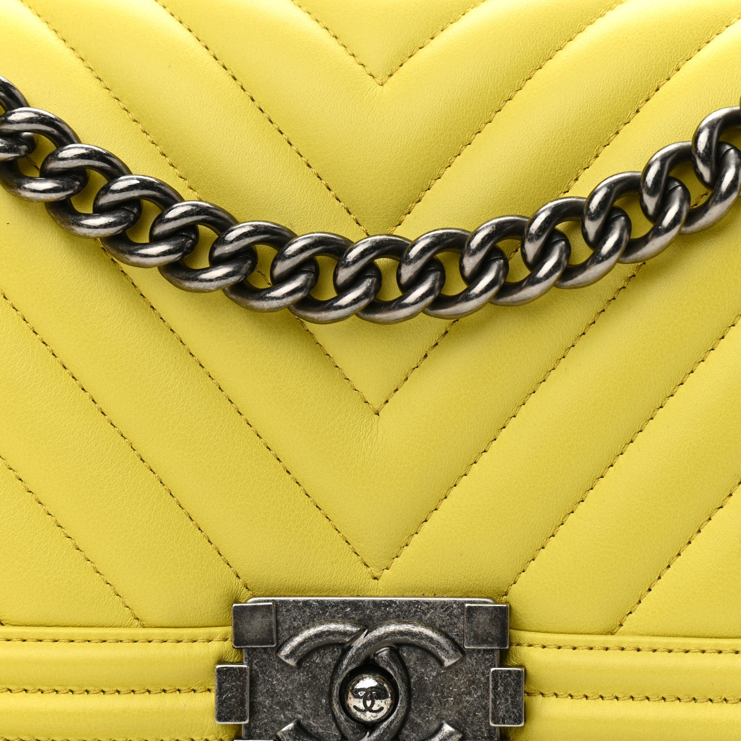 Chanel Calfskin Chevron Quilted Medium Boy Flap Yellow 8 of 14