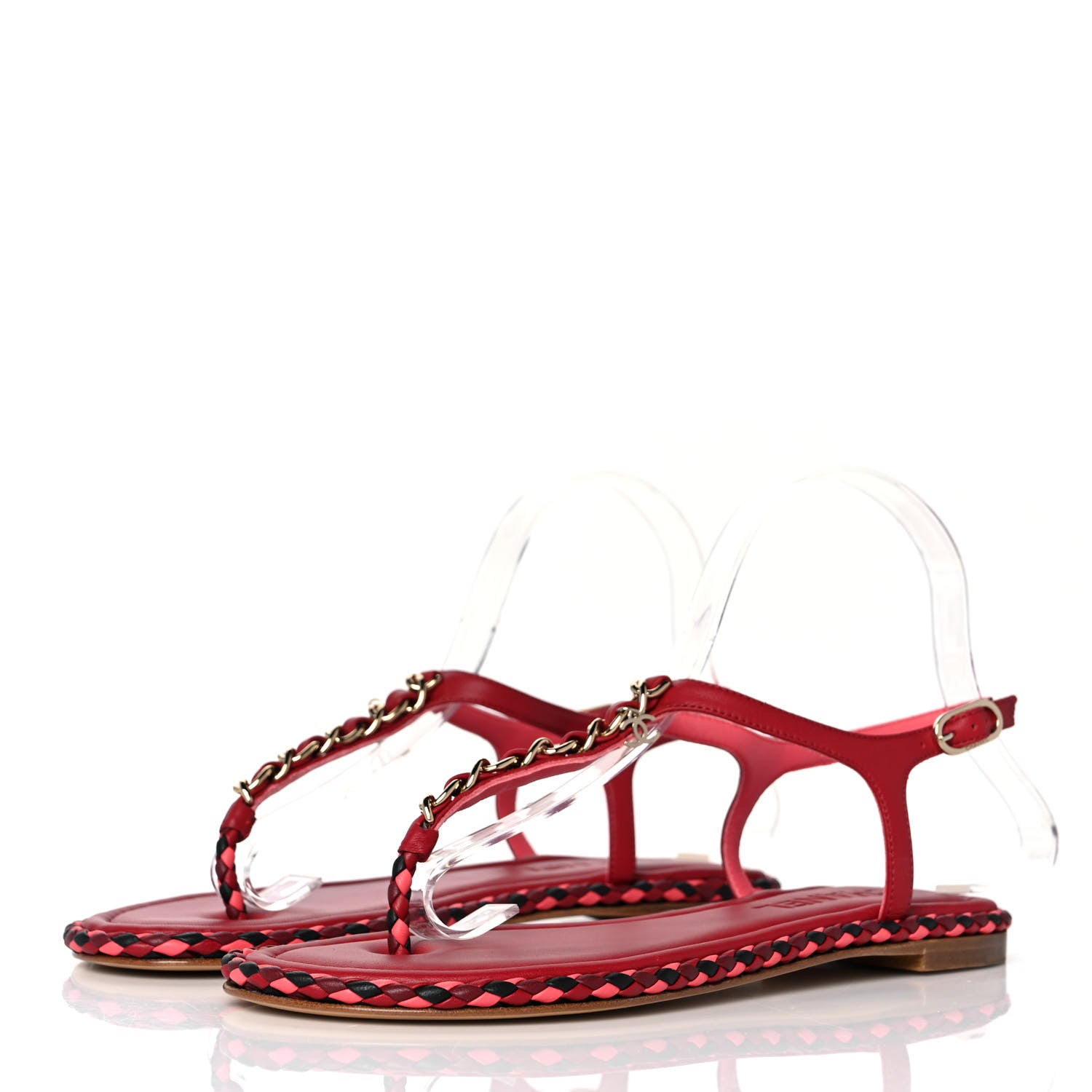 Chanel Lambskin Chain Thong Sandals 38 Dark Red 3 of 7