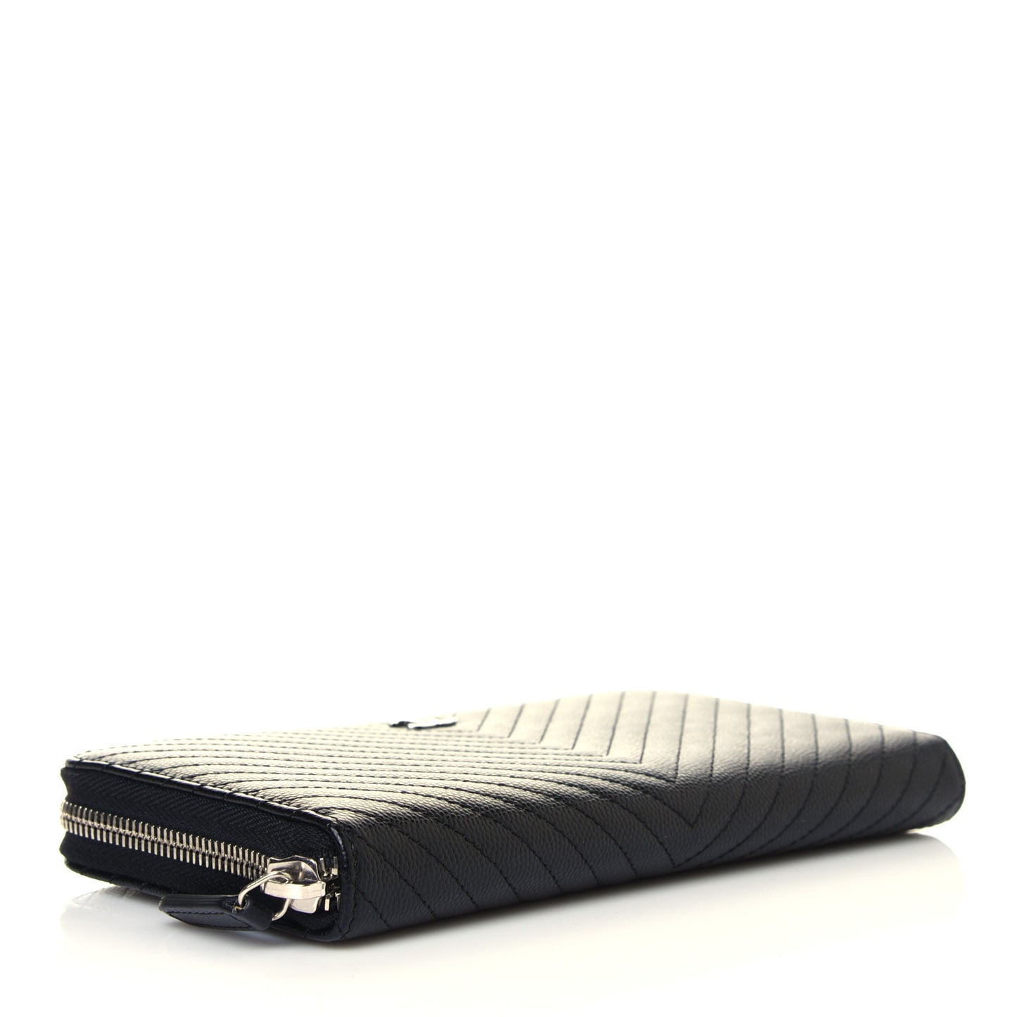 Caviar Chevron Large Gusset Zip Around Wallet Black