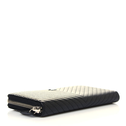 Chanel Caviar Chevron Large Gusset Zip Around Wallet Black 4 of 14