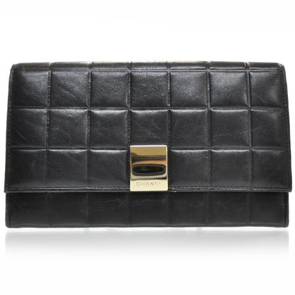 Chanel Leather Chocolate Bar Quilted Long Wallet Black 1 of 8