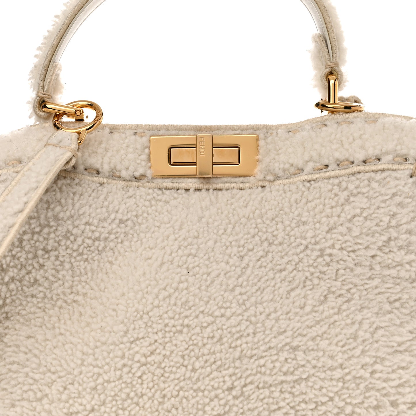 Curly Shearling Shiny Nappa Medium Peekaboo I SEE U Satchel White