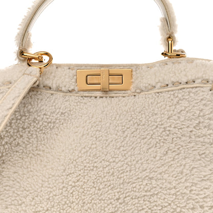 Fendi Curly Shearling Shiny Nappa Medium Peekaboo I SEE U Satchel White 8 of 12