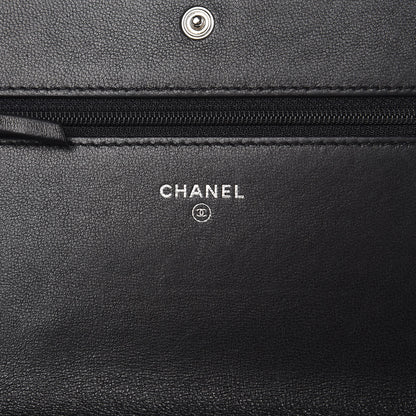 Chanel Goatskin Quilted Diamond CC Wallet On Chain WOC Black 6 of 12