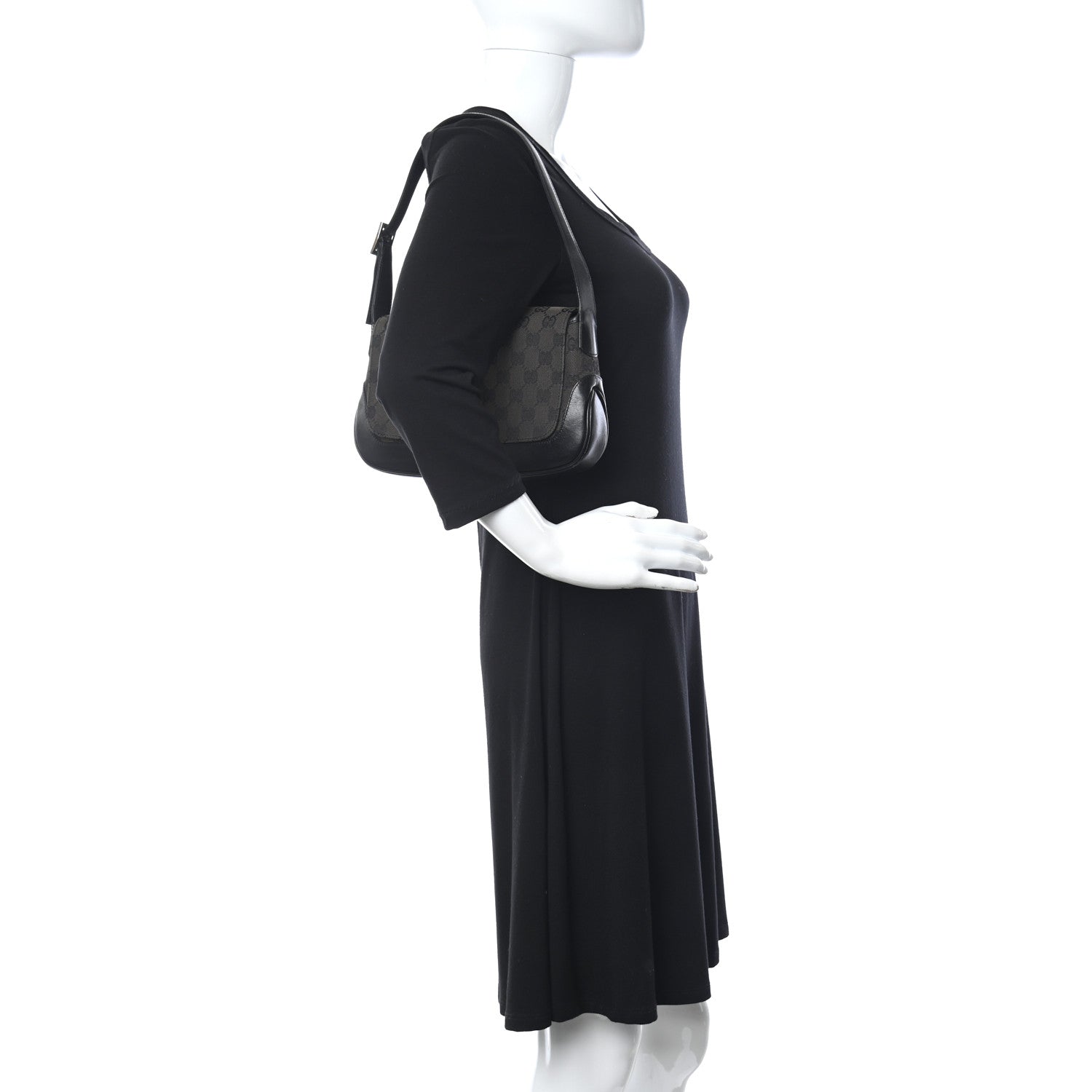 Gucci Monogram Small Jackie O Flap Hobo Black 2 of 14