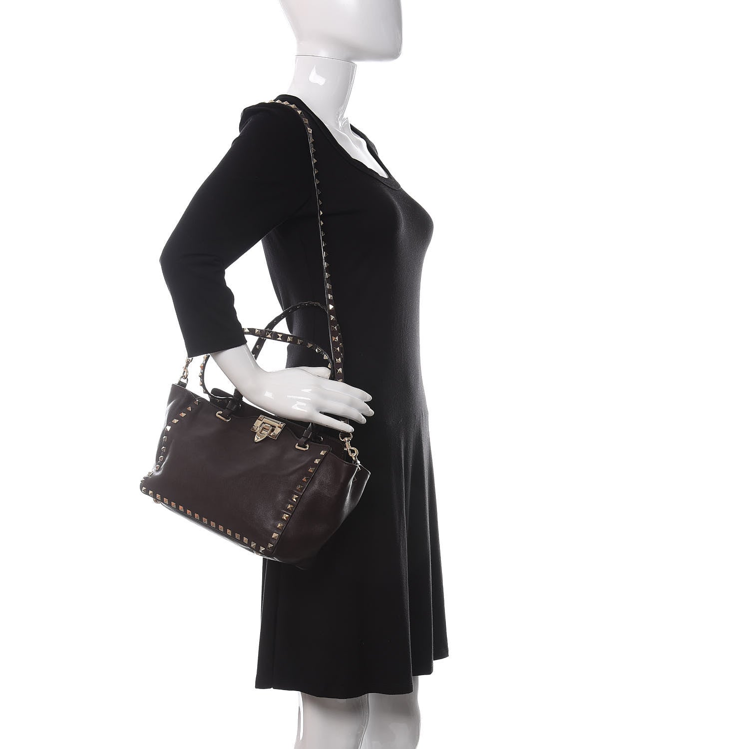 Valentino Garavani Vitello Small Rockstud Tote Griotte 2 of 14