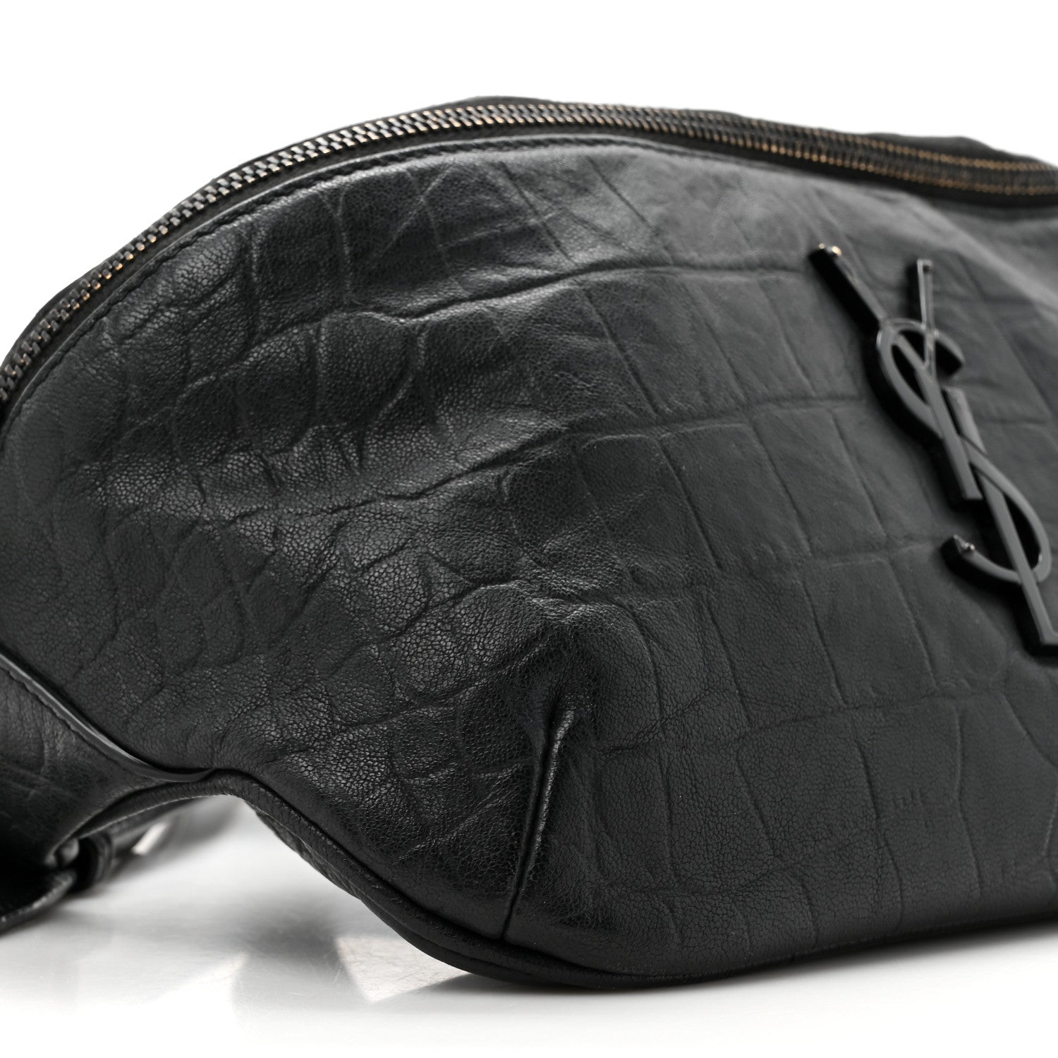 Saint Laurent Calfskin Crocodile Embossed Monogram Belt Bag Black 9 of 12