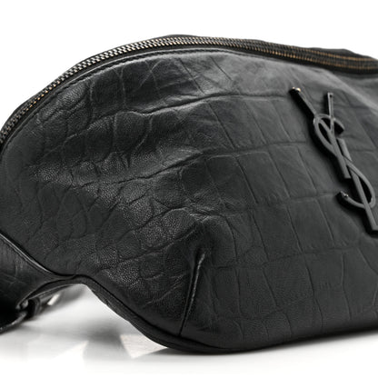 Saint Laurent Calfskin Crocodile Embossed Monogram Belt Bag Black 9 of 12