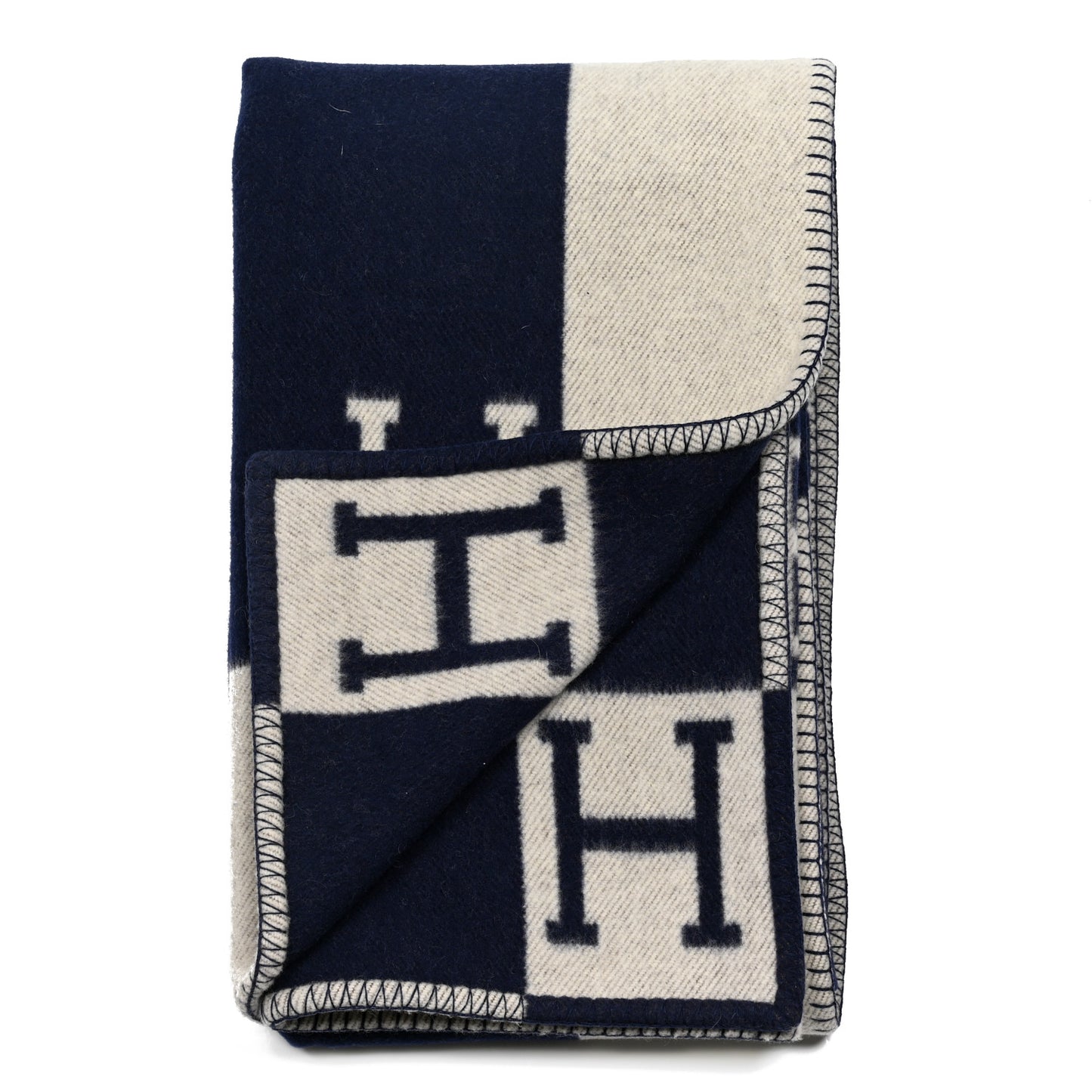 Wool Cashmere Avalon Blanket Ecru Navy