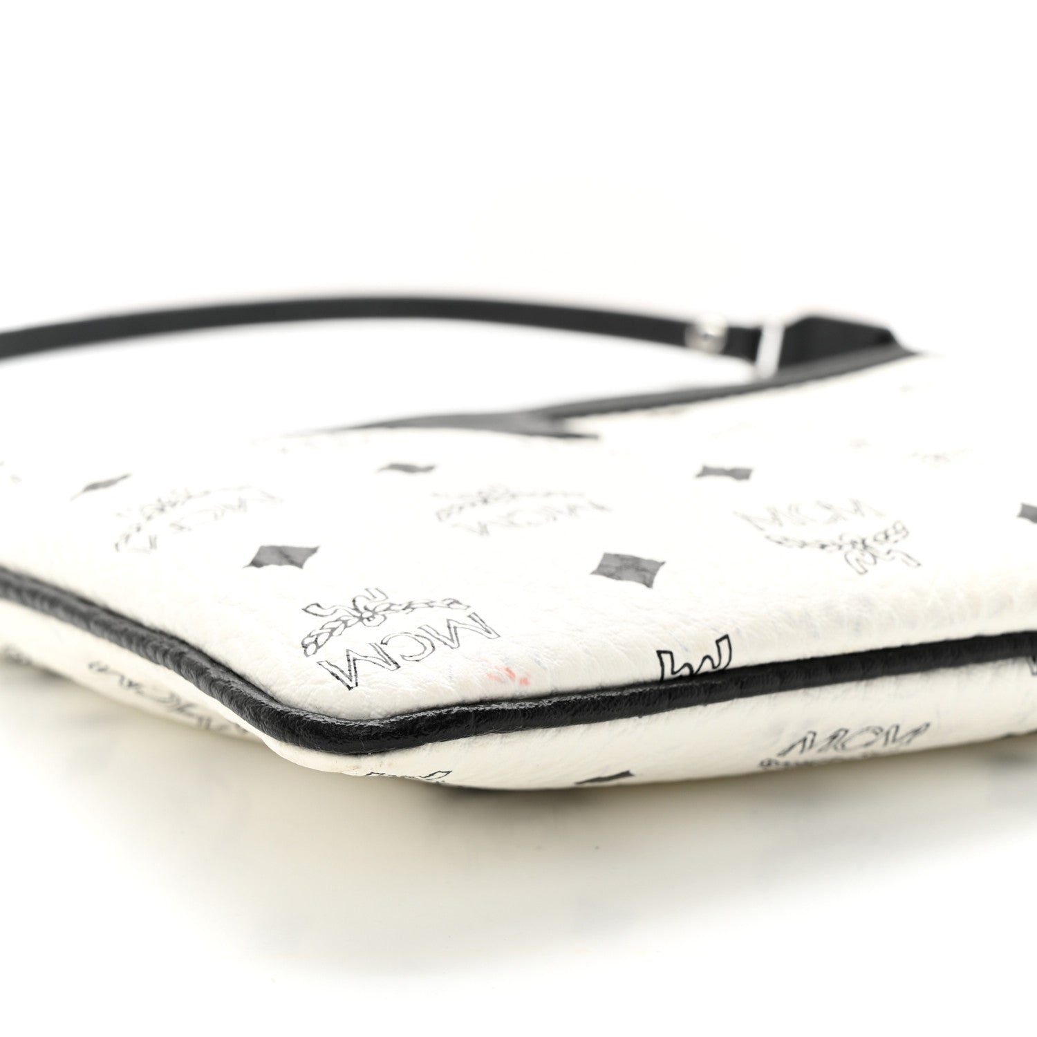 MCM Visetos Liz Shopper Tote Pouch White Black 8 of 14