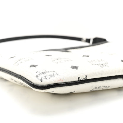 MCM Visetos Liz Shopper Tote Pouch White Black 8 of 14