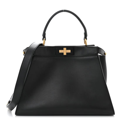 Fendi Vitello Seta Shiny Nappa Medium Peekaboo Iconic Satchel Black 1 of 11