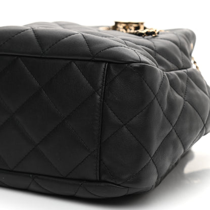 Chanel Lambskin Quilted Chain Drawstring Bag Black 9 of 9