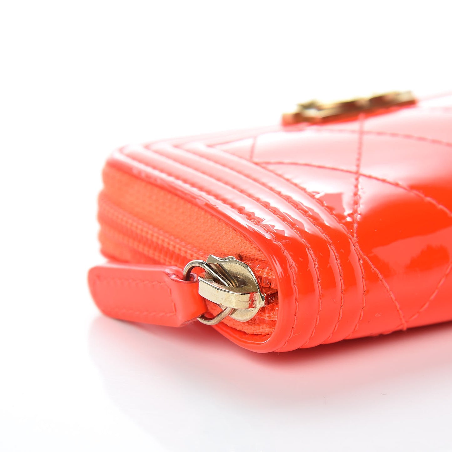 Patent Quilted Boy Zip Around Coin Purse Wallet Orange