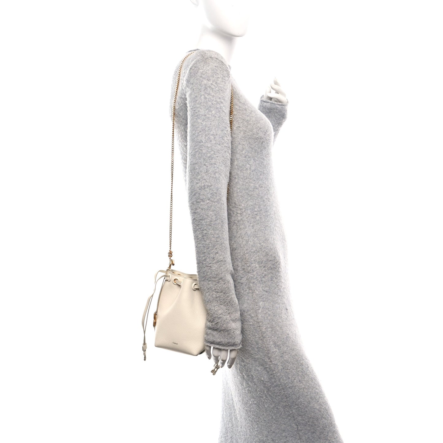 Grained Calfskin Micro Marcie Bucket Bag Misty Ivory
