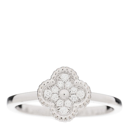 Van Cleef & Arpels 18K White Gold Diamond Sweet Alhambra Ring 54 6.75 1 of 5