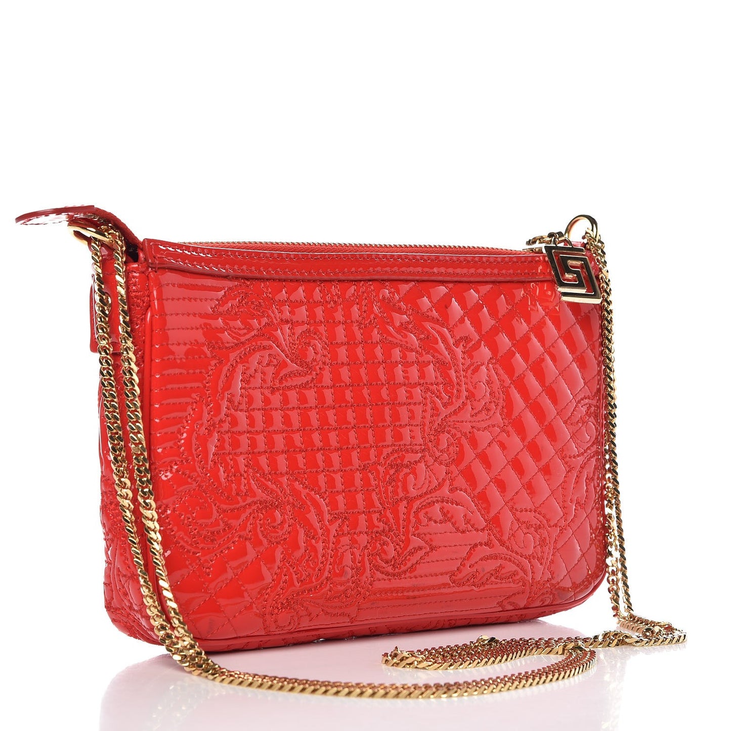 Patent Barocco Quilted Vanitas Chain Crossbody Bag Red