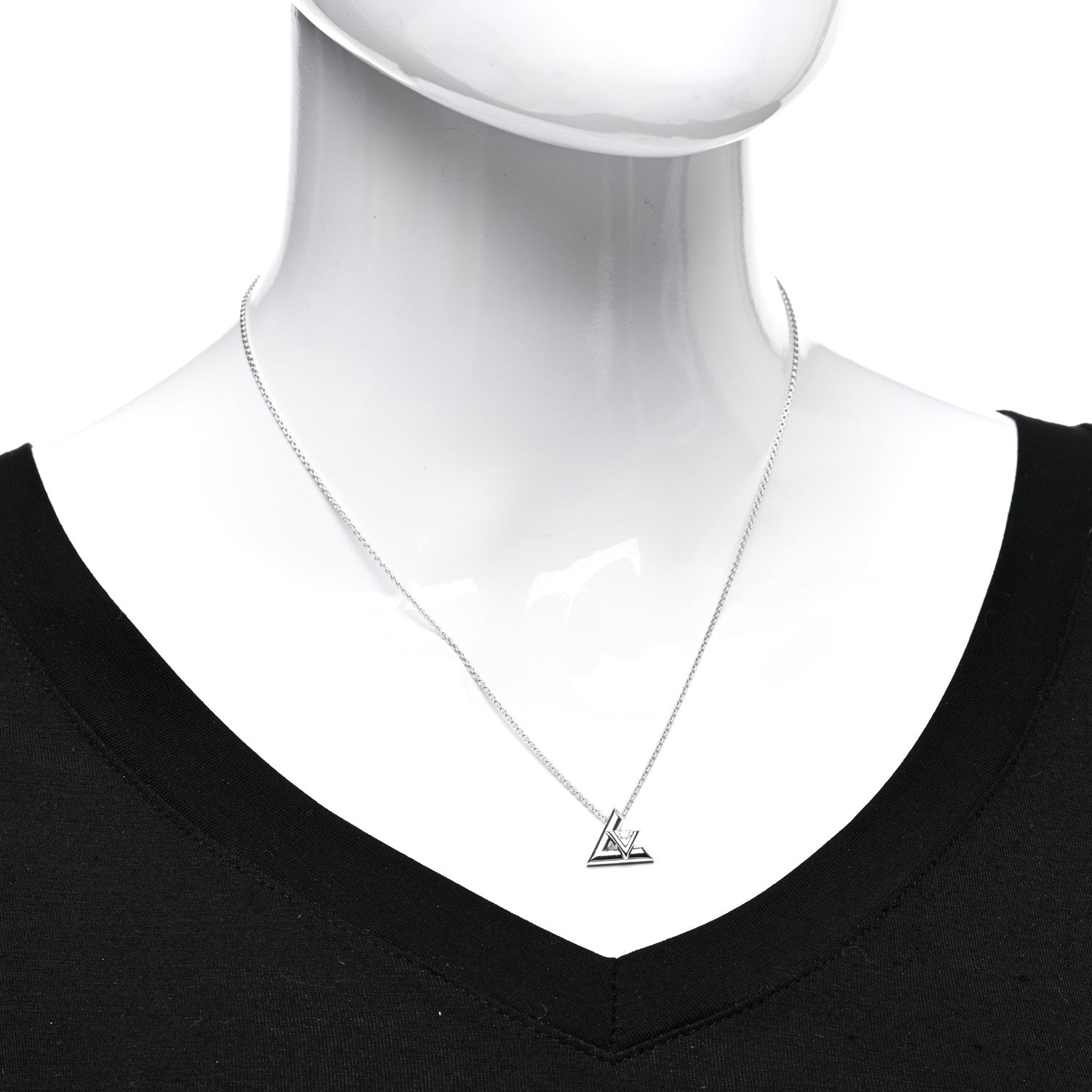 Louis Vuitton 18K White Gold Diamond Small LV Volt One Pendant Necklace 2 of 5