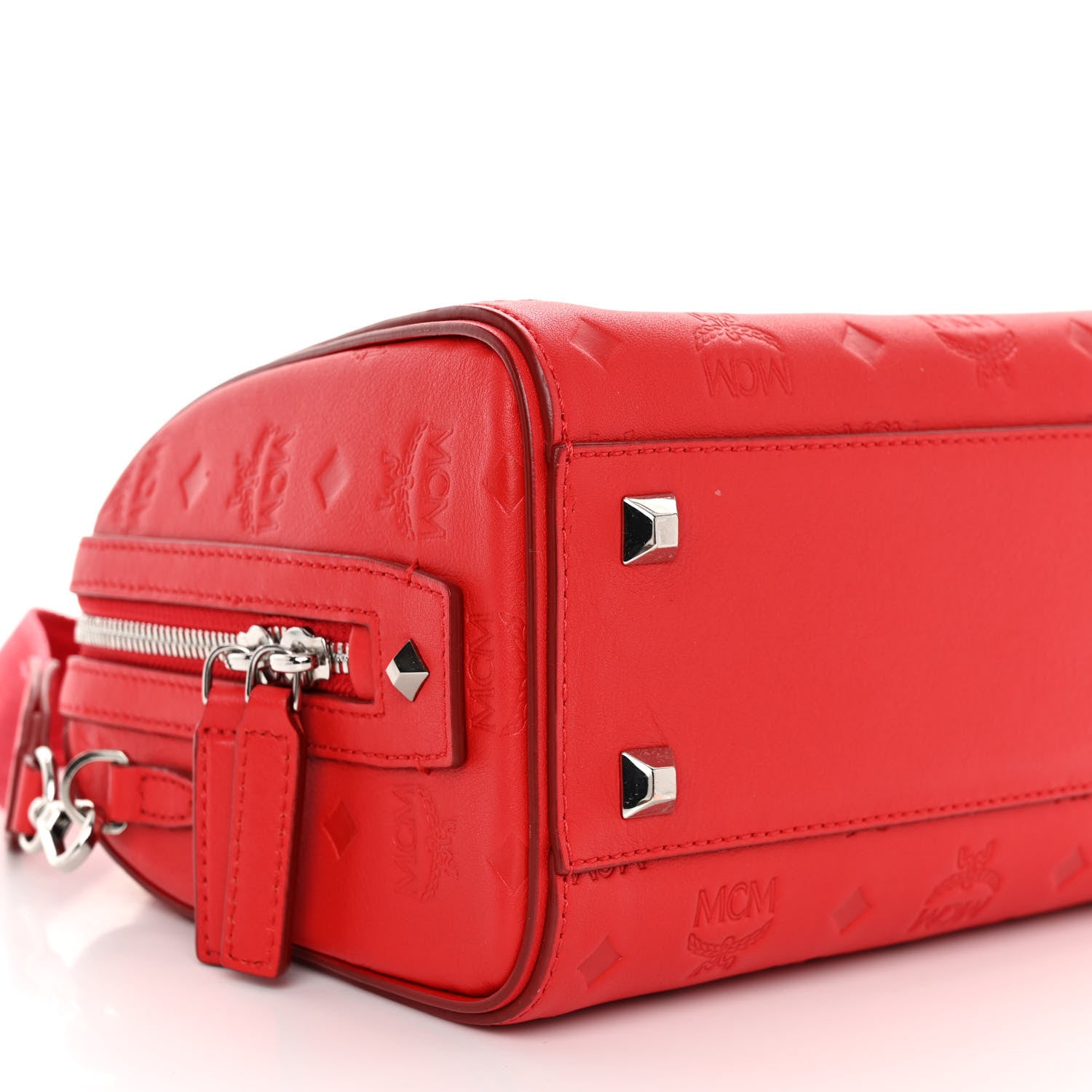 MCM Calfskin Ottomar Monogram Small Essential Boston Bag Viva Red 8 of 9