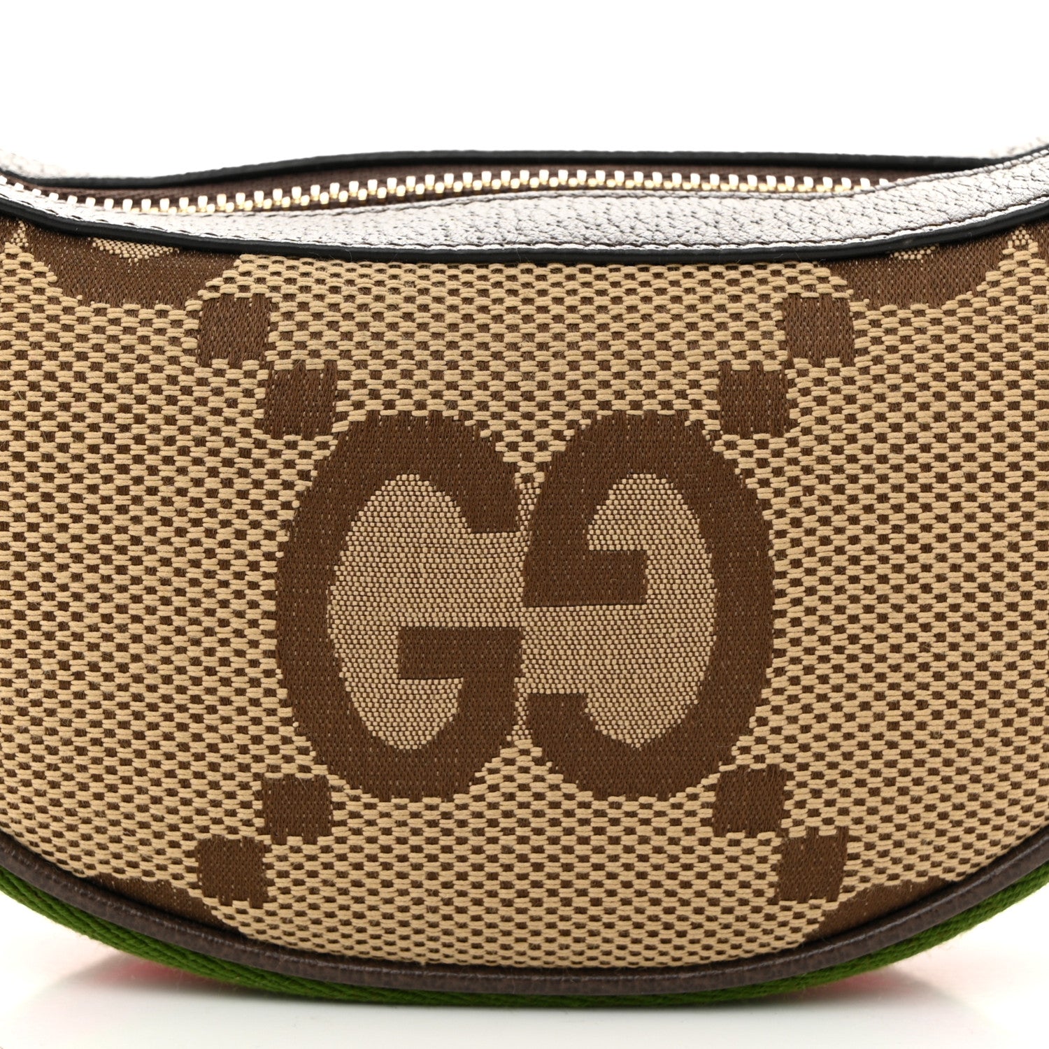 Gucci Monogram Jumbo GG Textured Dollar Calfskin Web Mini Ophidia Half Moon Hobo Camel Ebony New Acero 8 of 12
