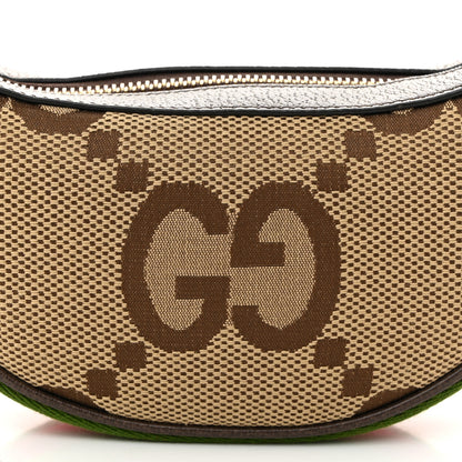 Gucci Monogram Jumbo GG Textured Dollar Calfskin Web Mini Ophidia Half Moon Hobo Camel Ebony New Acero 8 of 12