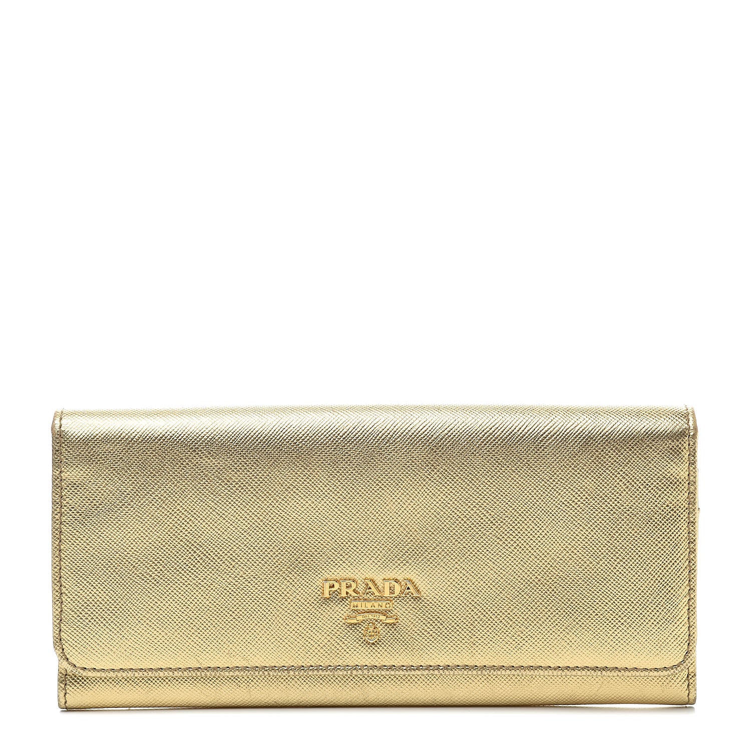 Prada Metallic Saffiano Metal Continental Flap Wallet Platino 1 of 13