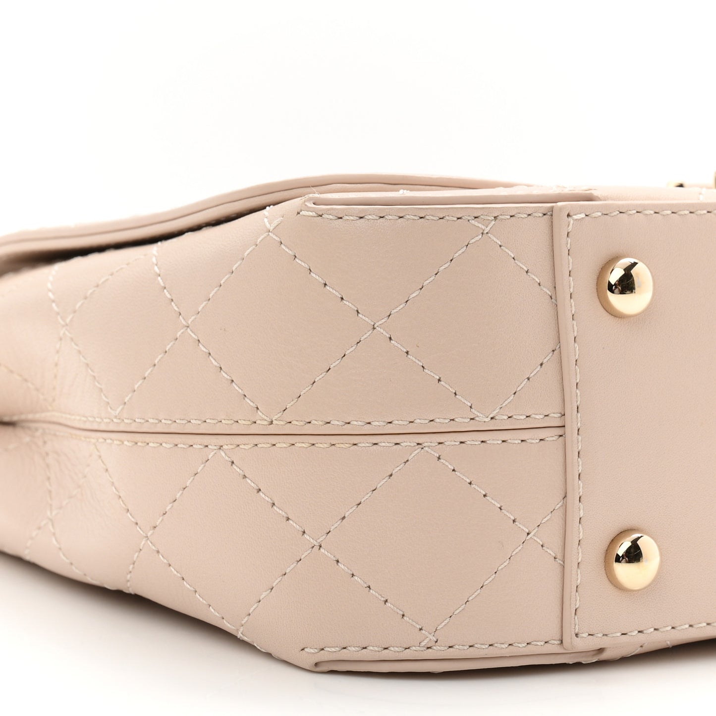 Calfskin Stitched Medium Covered CC Flap Bag Beige