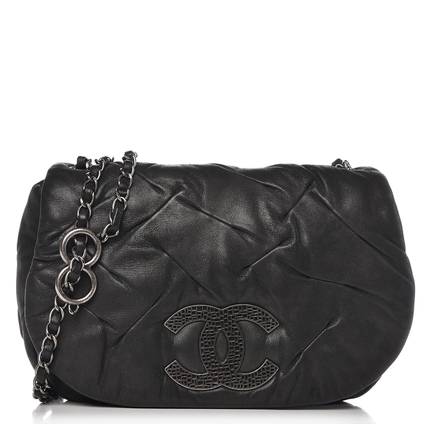 Iridescent Calfskin Glint Flap Black