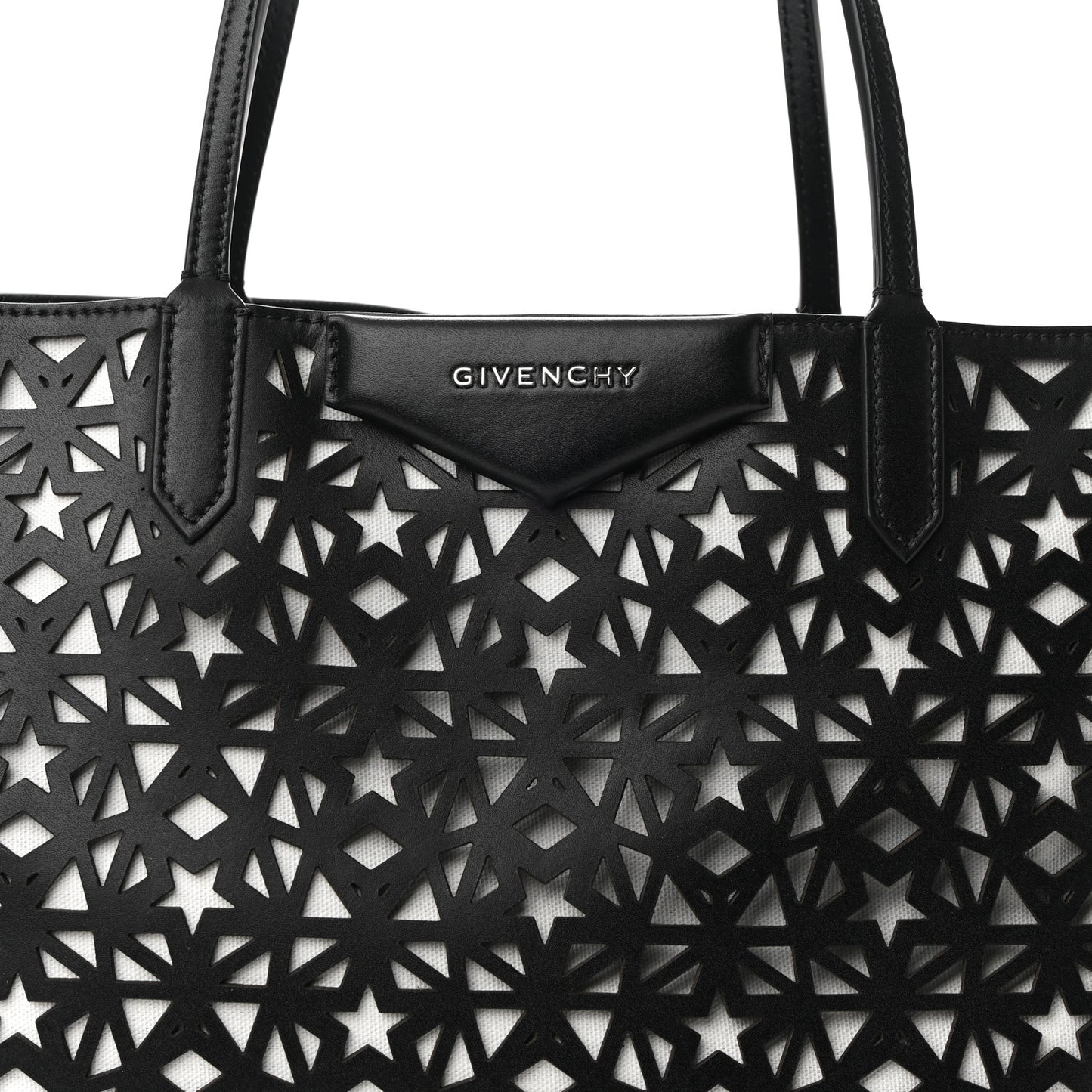 Calfskin Lazer Cut Medium Antigona Tote Black White