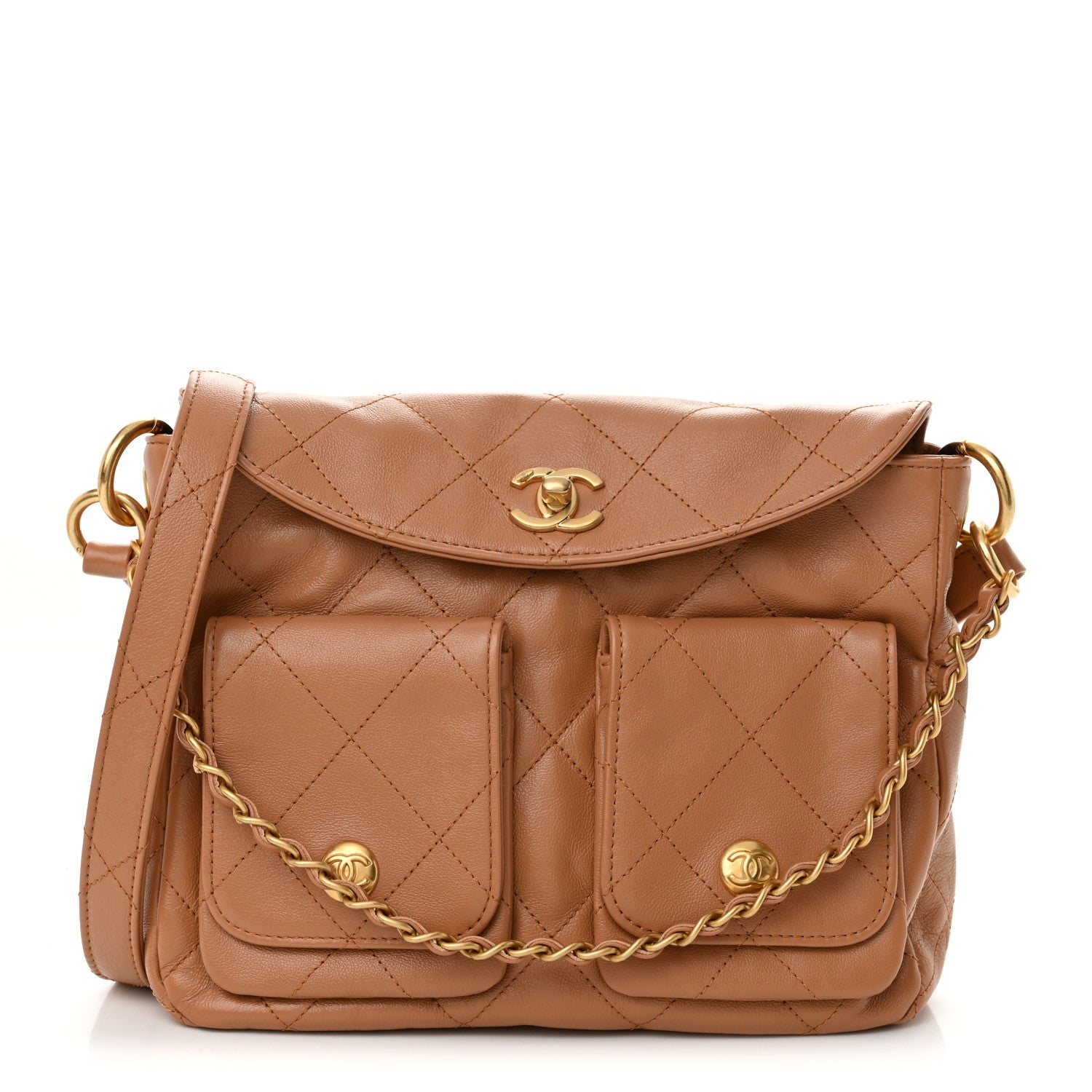 Chanel Shiny Calfskin Quilted Small Supple Twins Hobo Bag Brown 1 of 11