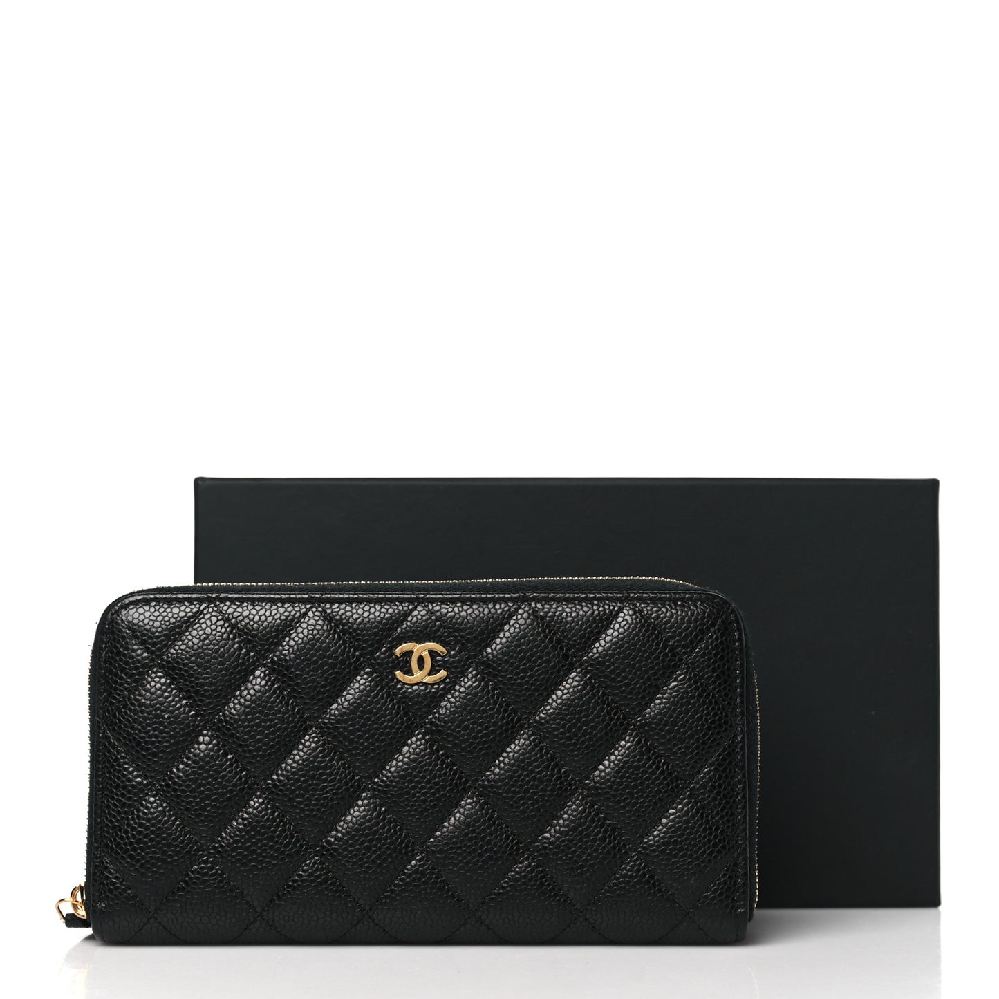 Caviar Quilted Large Gusset Zip Around Wallet Black