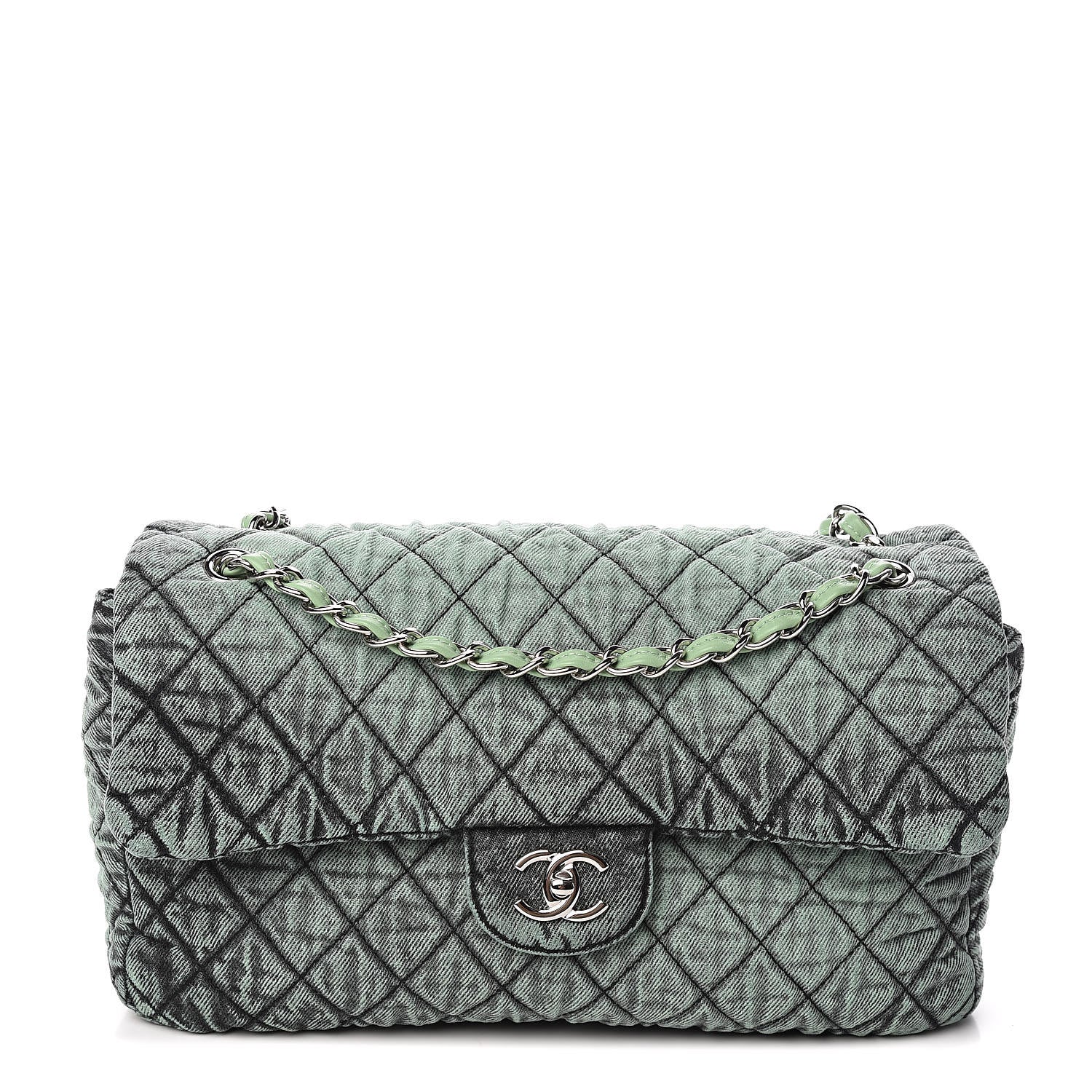 Chanel Denim Quilted Denimpression Flap Green Black 1 of 11