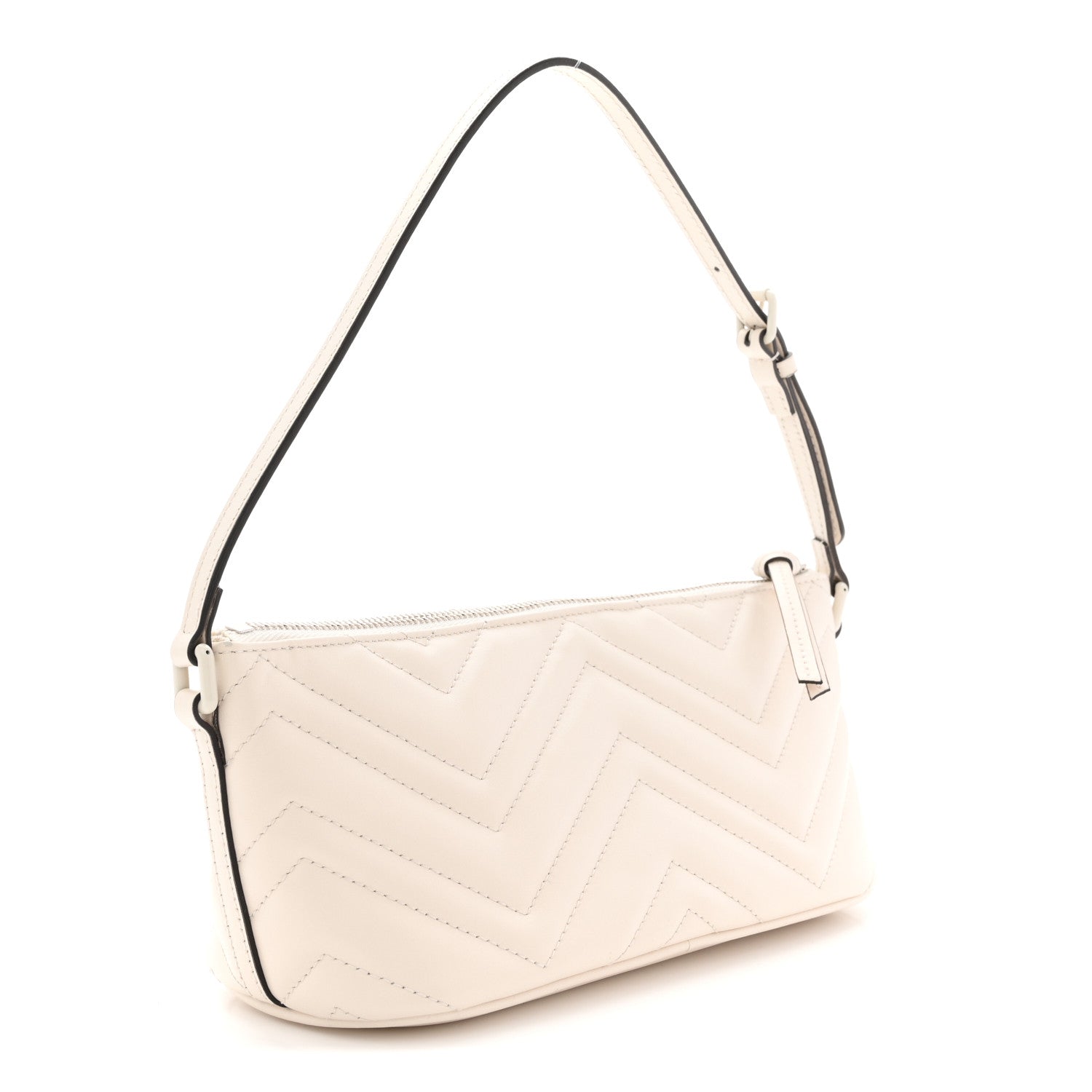 Gucci Calfskin Matelasse Chevron Monochrome GG Marmont Sling Shoulder Bag Mystic White 3 of 10