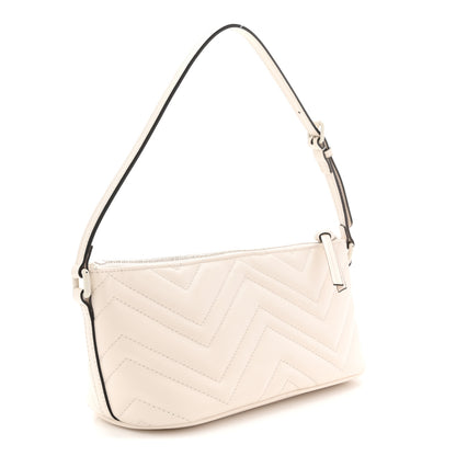 Gucci Calfskin Matelasse Chevron Monochrome GG Marmont Sling Shoulder Bag Mystic White 3 of 10