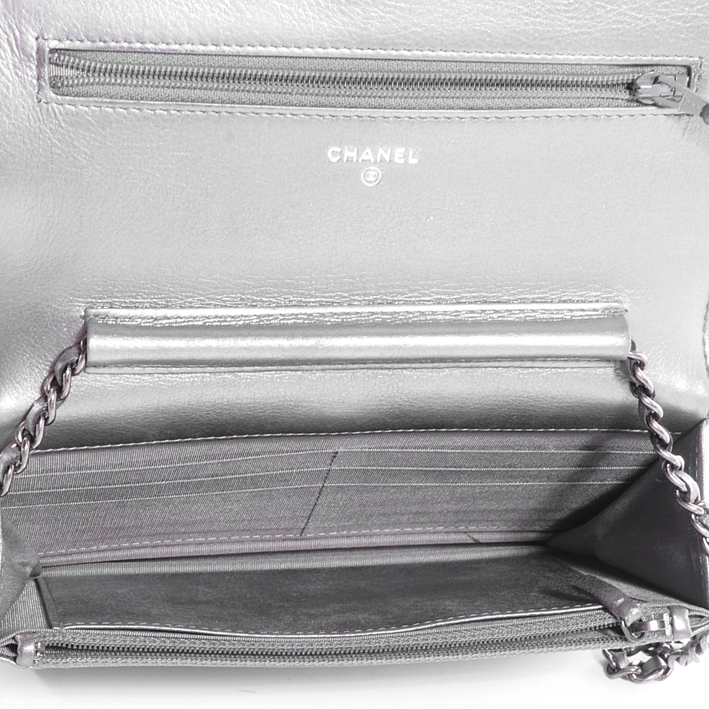 Lambskin Quilted Boy Wallet On Chain WOC Silver