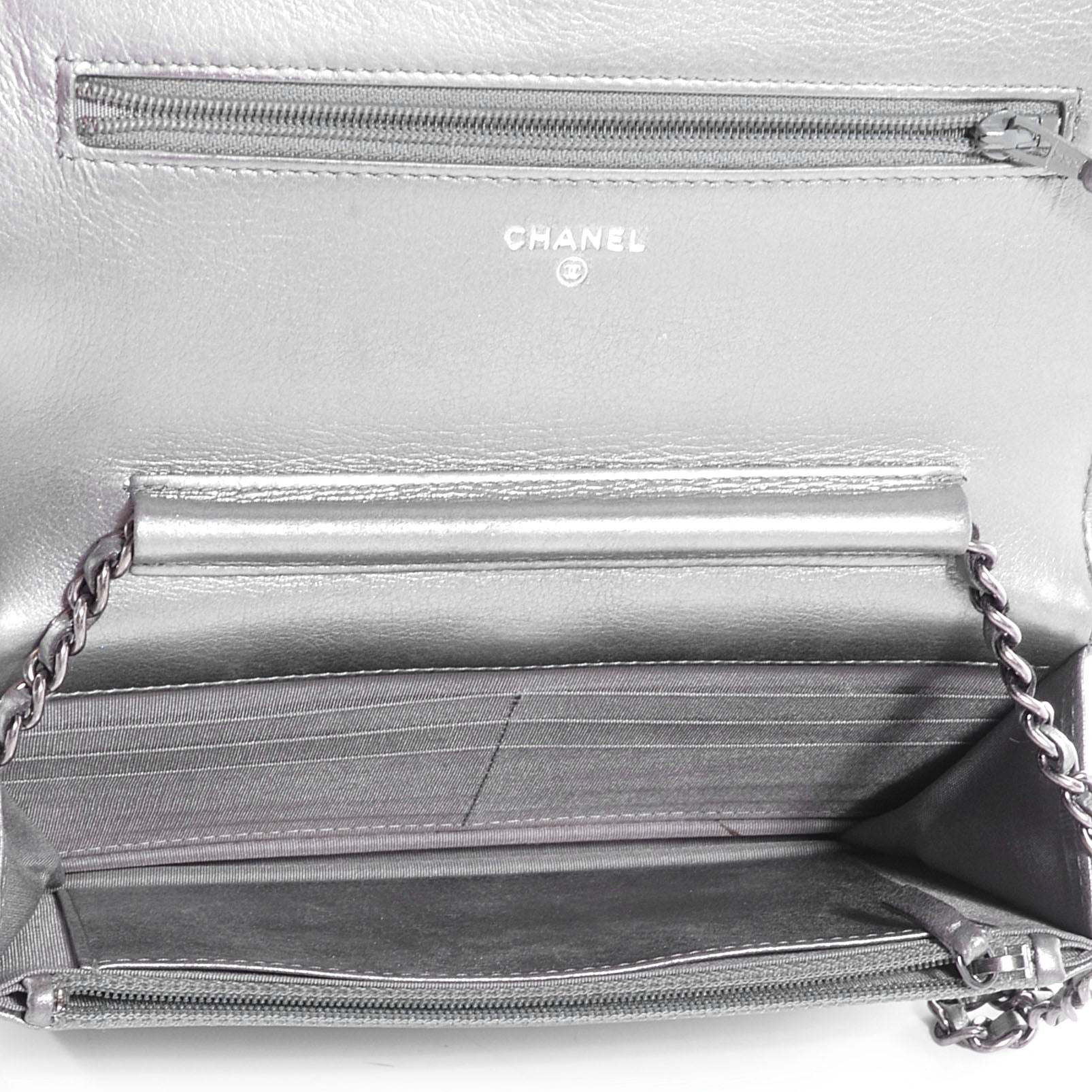 Chanel Lambskin Quilted Boy Wallet On Chain WOC Silver 5 of 8