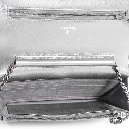 Chanel Lambskin Quilted Boy Wallet On Chain WOC Silver 5 of 8