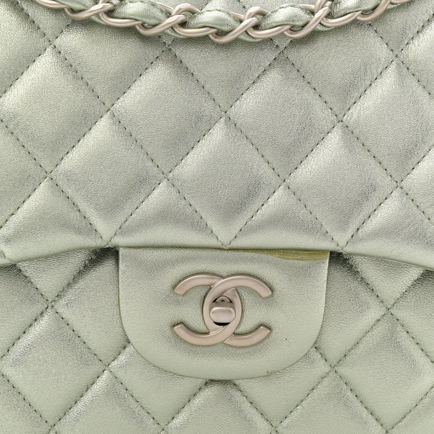 Chanel Metallic Lambskin Quilted Jumbo Double Flap Green 11 of 12
