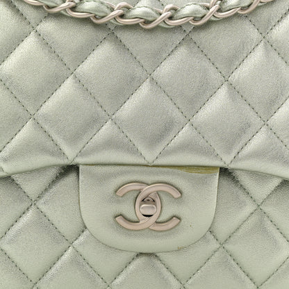 Chanel Metallic Lambskin Quilted Jumbo Double Flap Green 11 of 12