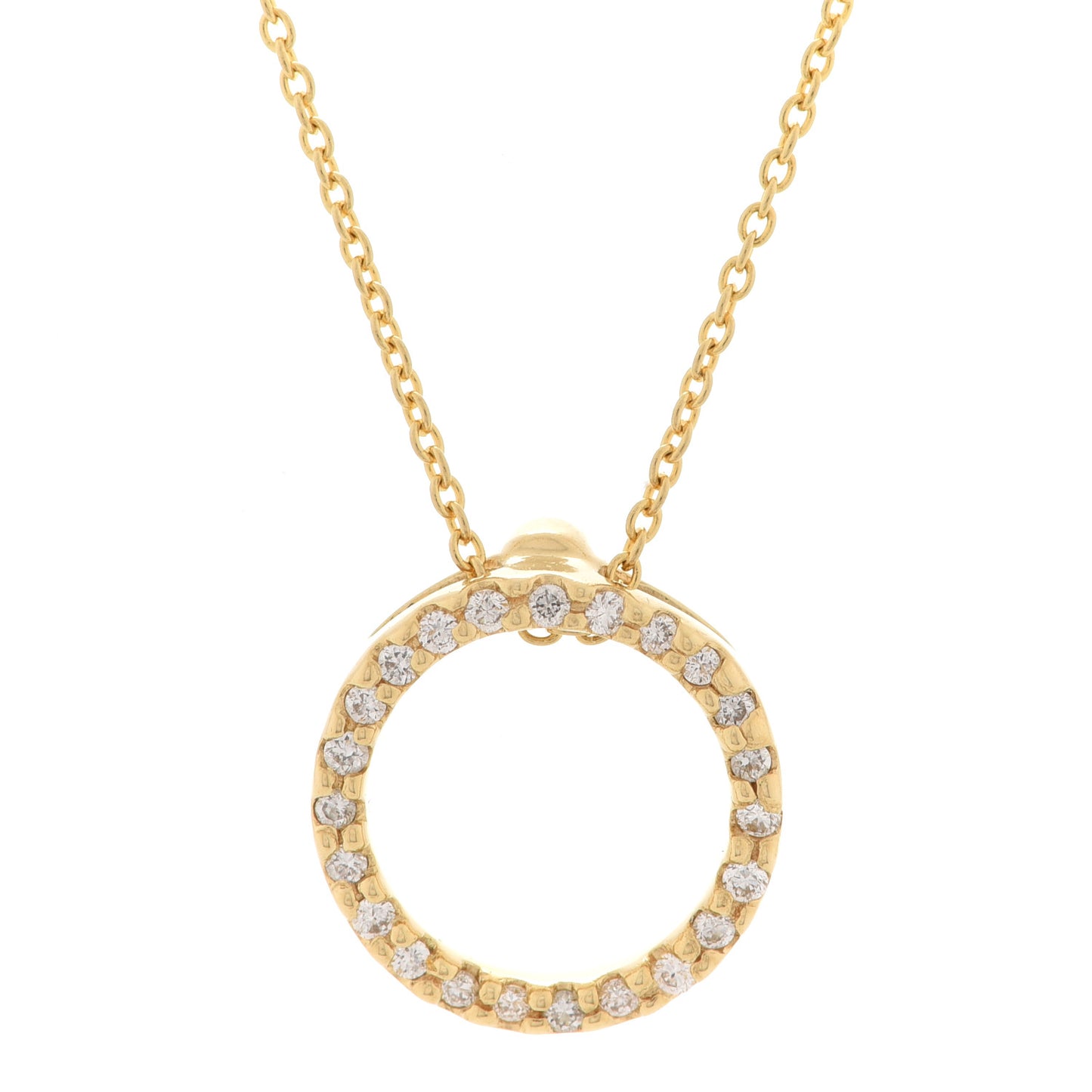 18K Yellow Gold Diamond Tiny Treasures .09ctw Circle Pendant Necklace