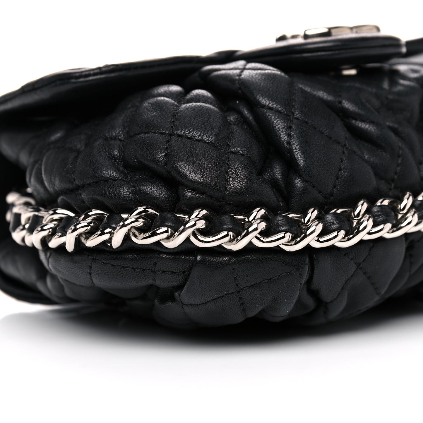 Washed Lambskin Quilted Mini Chain Around Flap Black