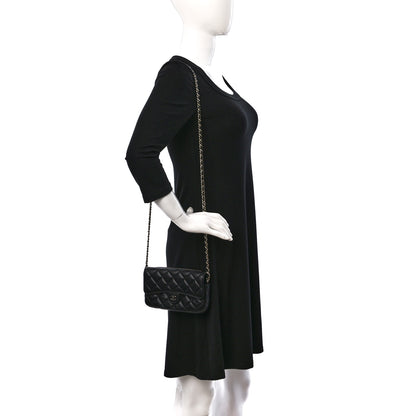 Chanel Lambskin Quilted Flap Phone Holder With Chain Black 2 of 15