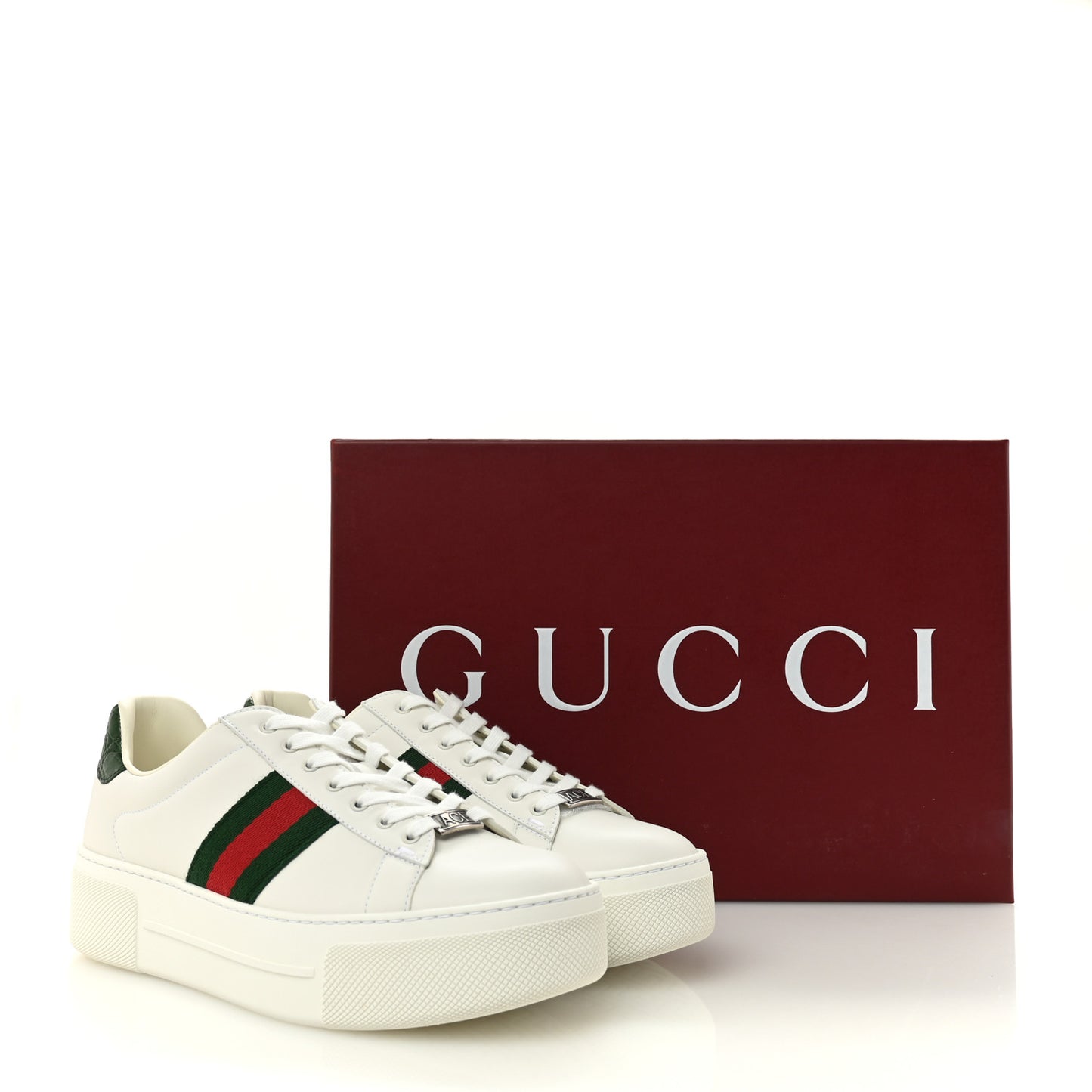 Ultralight Plume Calfskin Web Womens Ace Platform Sneakers 39.5 White