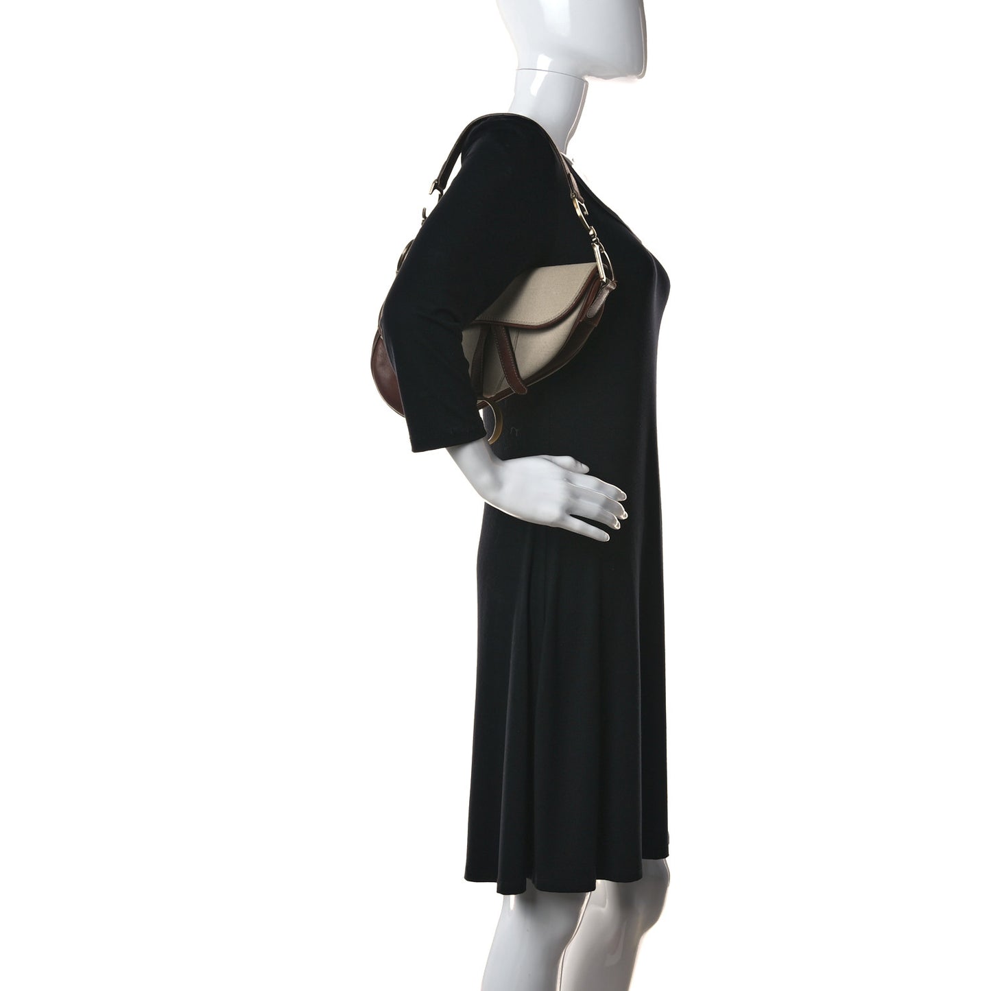 Canvas Calfskin Saddle Bag Beige