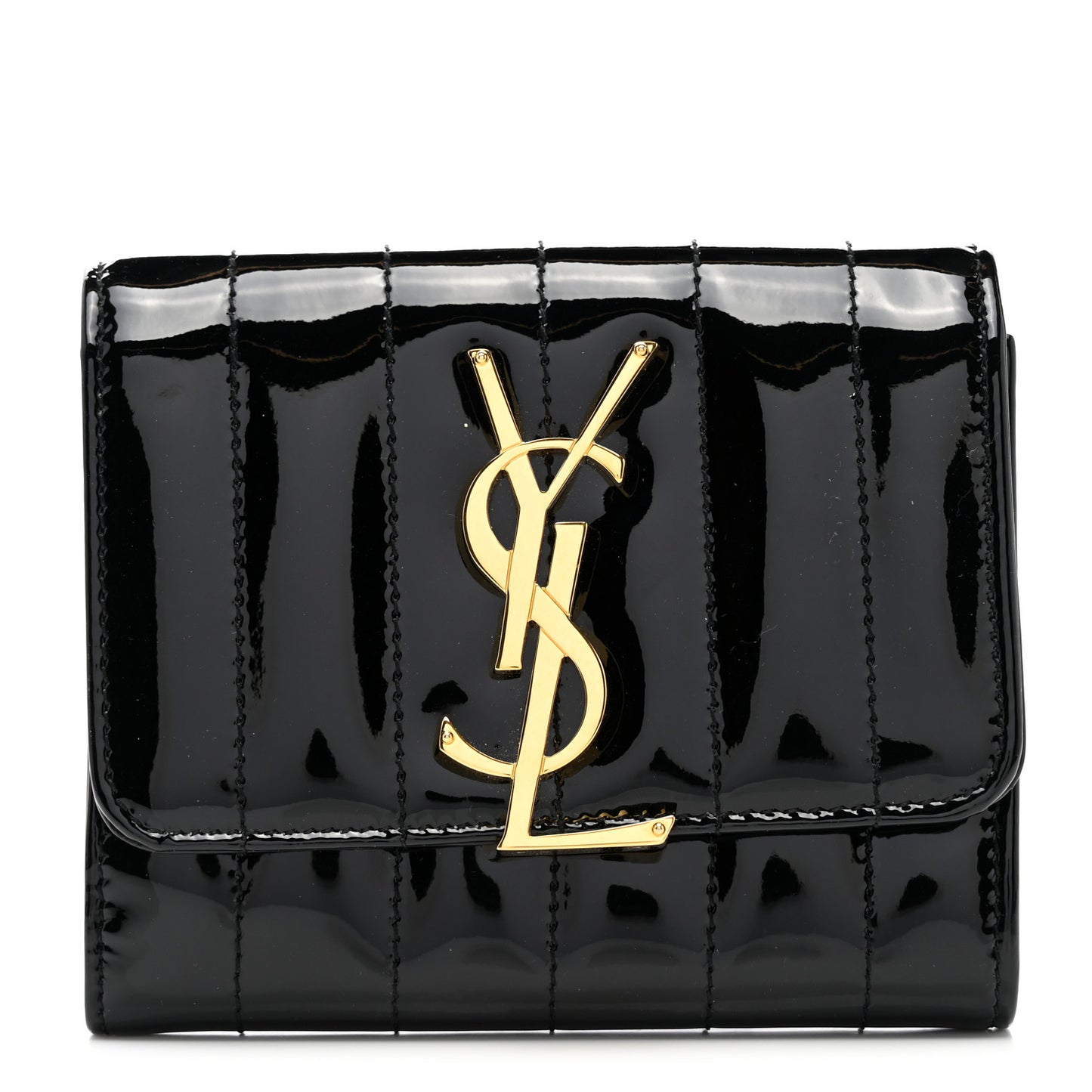 Patent Matelasse Monogram Vicky Tri-Fold Wallet Black