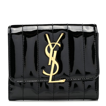 Saint Laurent Patent Matelasse Monogram Vicky Tri-Fold Wallet Black 1 of 6