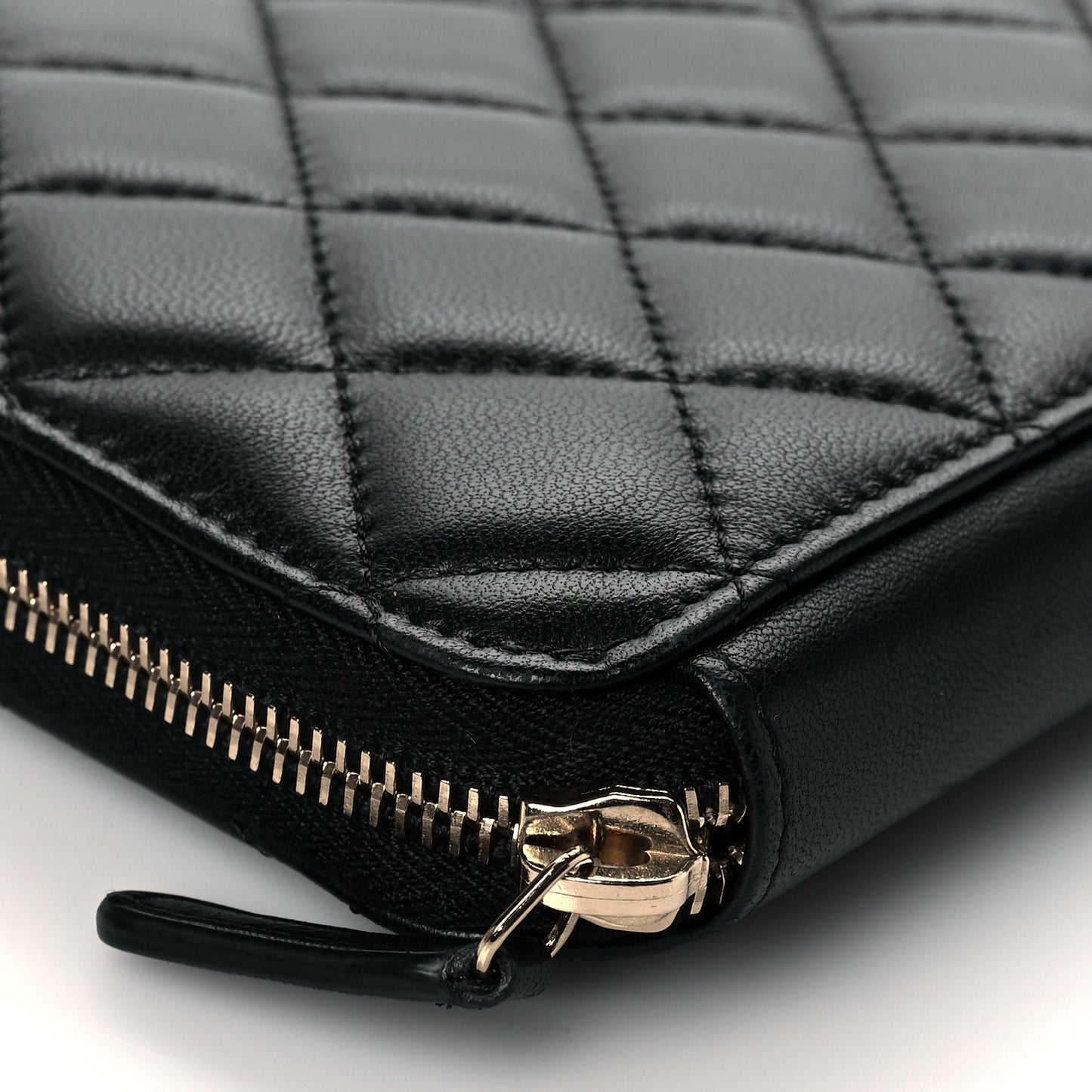 Lambskin Quilted Large Zip Around Organizer Wallet Black