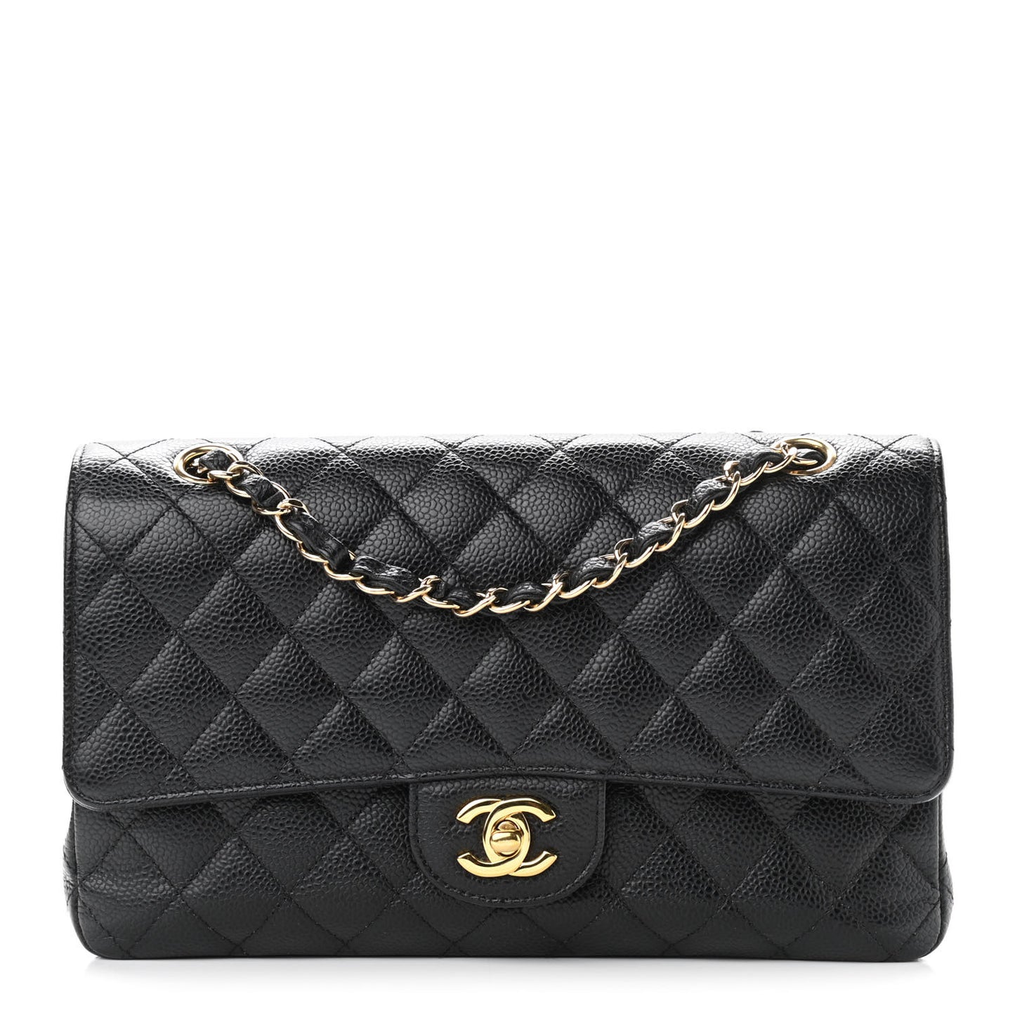 Caviar Quilted Medium Double Flap Black