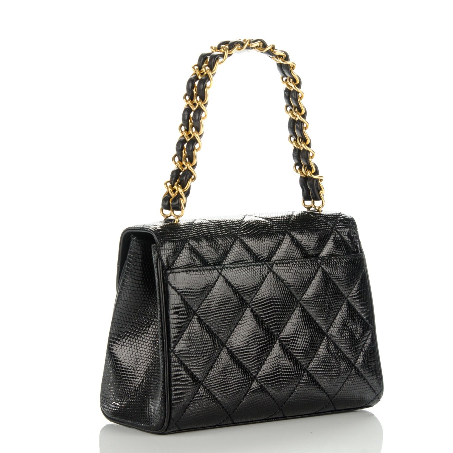 Lizard Quilted Mini Flap Evening Bag Black